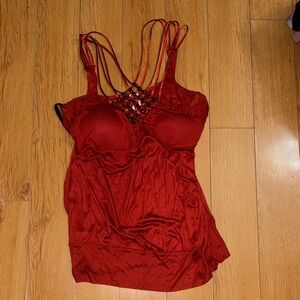 Women's burnt orange Strappy Chemise Tank Top